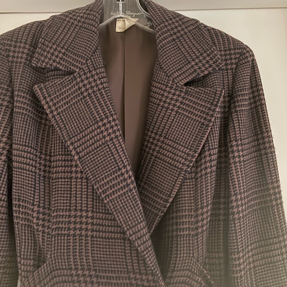 Salvatore Ferragamo Houndstooth Long Wool Italian Coat size XS - Picture 6 of 11